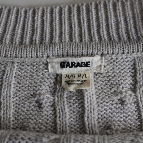 Light Grey Oversized Cropped Cable Knit Crewneck Sweater - Picture 4 of 5